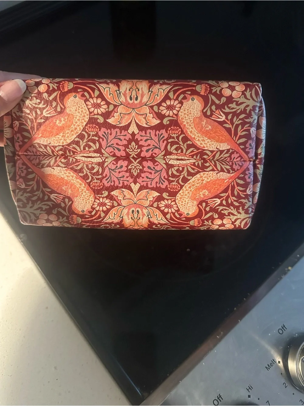 William Morris Floral & Bird Pattern Quilted Cosmetic Pouch - Red